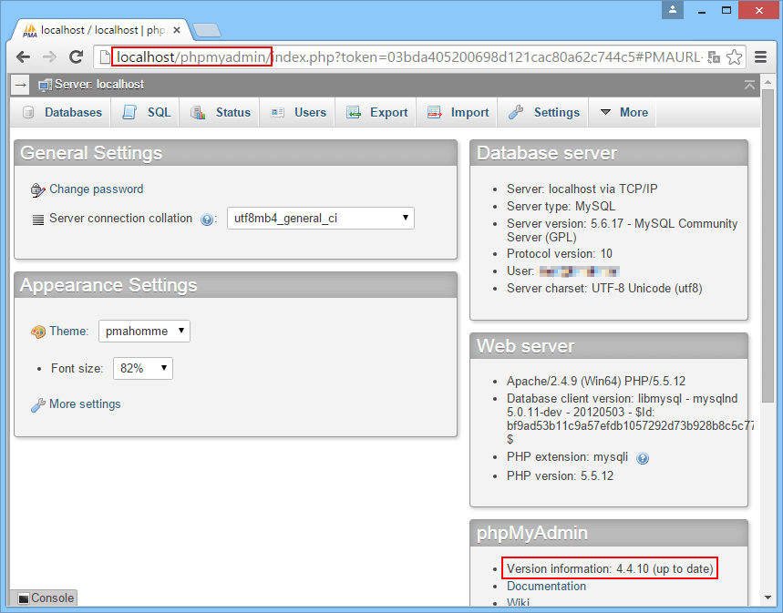 mysql database on phpmyadmin